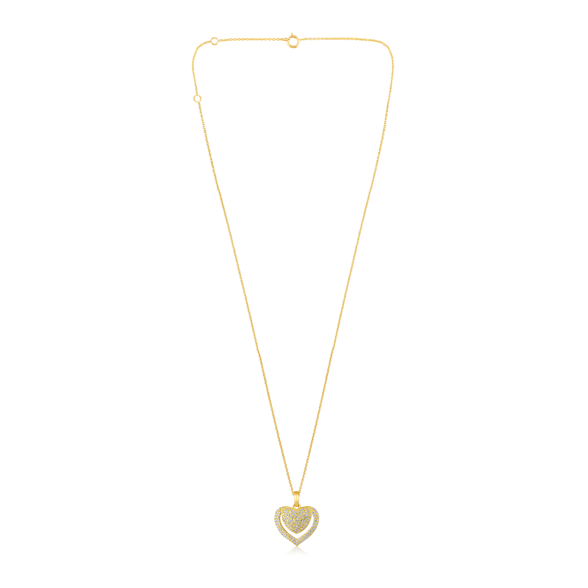 Certified 14K Gold 0.21ct Natural Diamond 2 Heart Linked Love Pendant Necklace