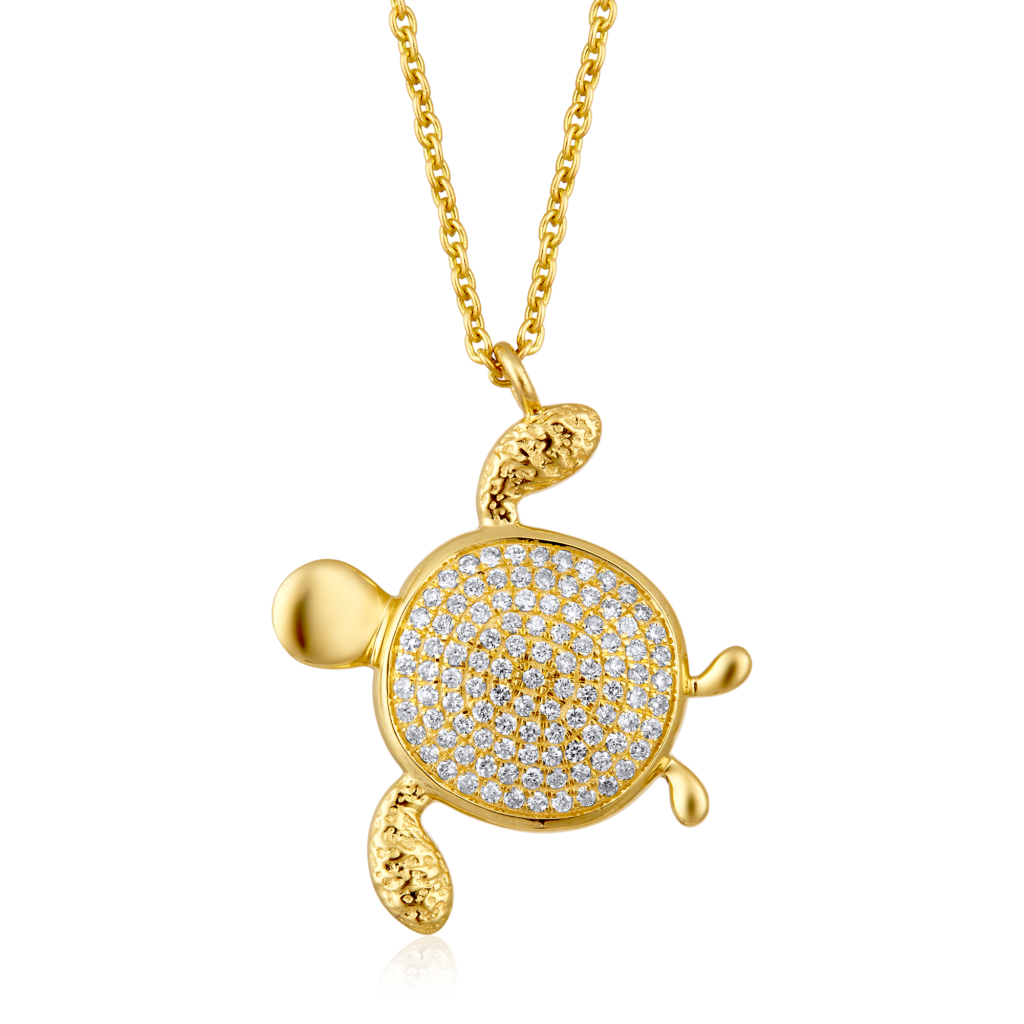 Certified 14K Gold 0.2ct Natural Diamond Sea Turtle Life Charm Pendant Necklace