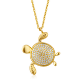 Certified 14K Gold 0.2ct Natural Diamond Sea Turtle Life Charm Pendant Necklace