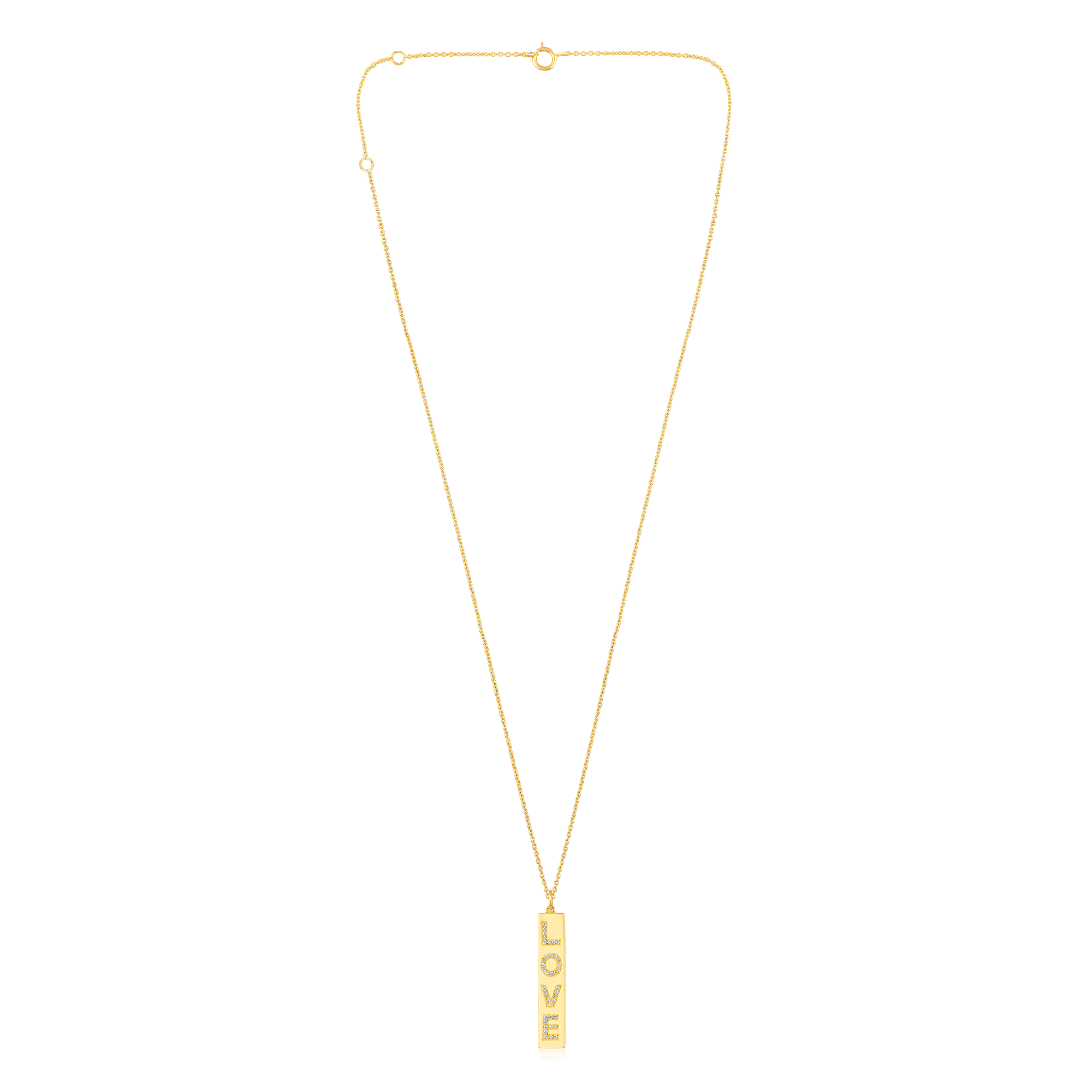 Certified 14K Gold 0.1ct Natural Diamond Love Long Bar Charm Pendant Necklace