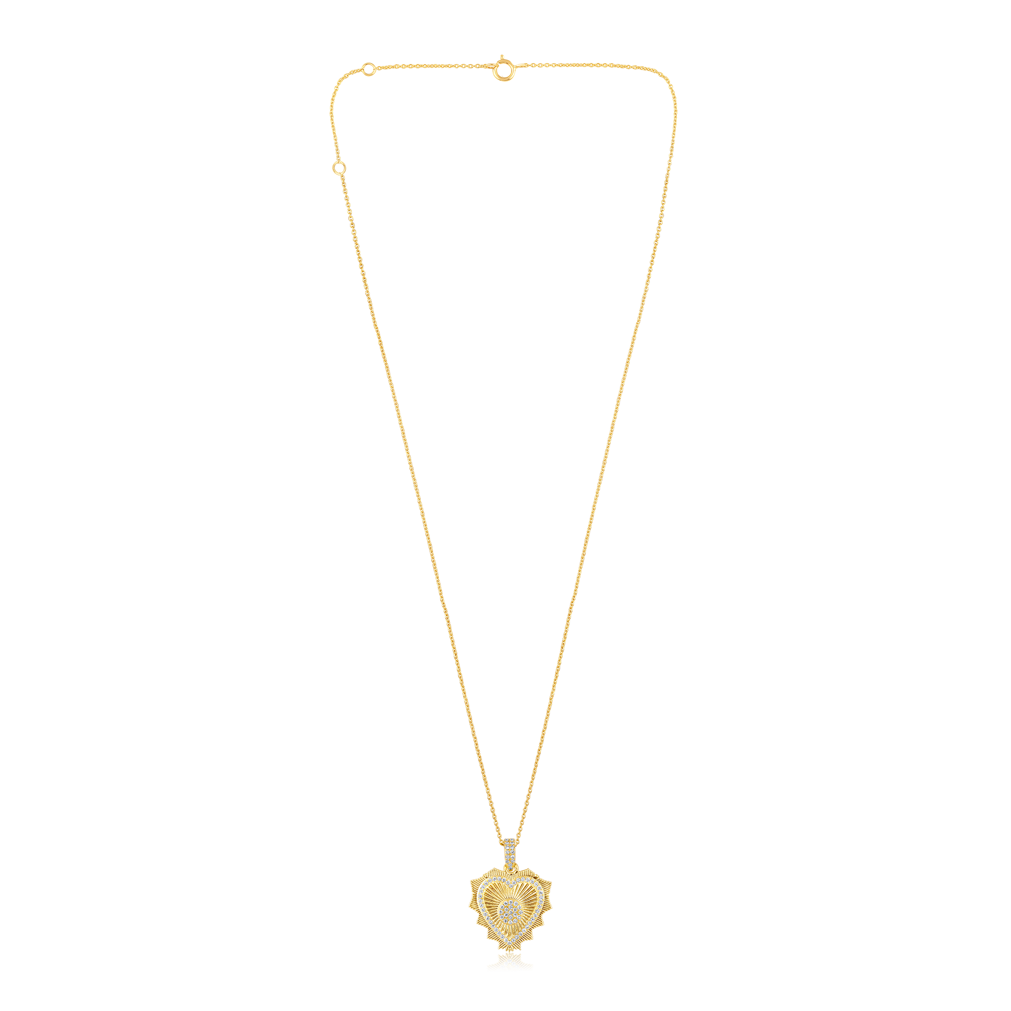 Certified 14K Gold 0.2ct Natural Diamond Starburst Heart Love Charm  Necklace