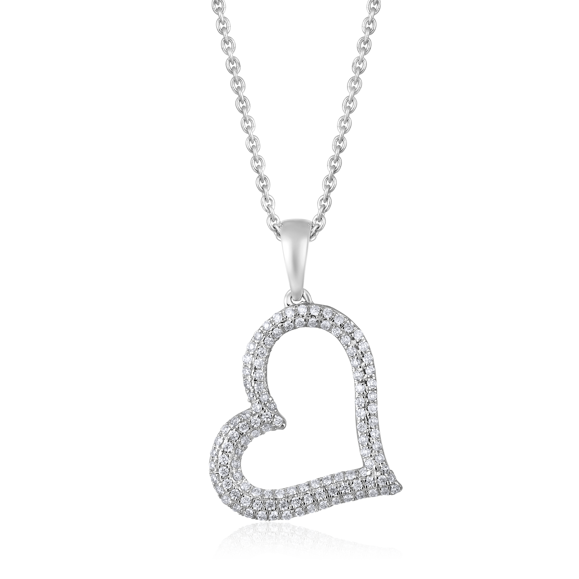 Certified 14K Gold 0.2ct Natural Diamond Tilted Heart Love Pendant Necklace