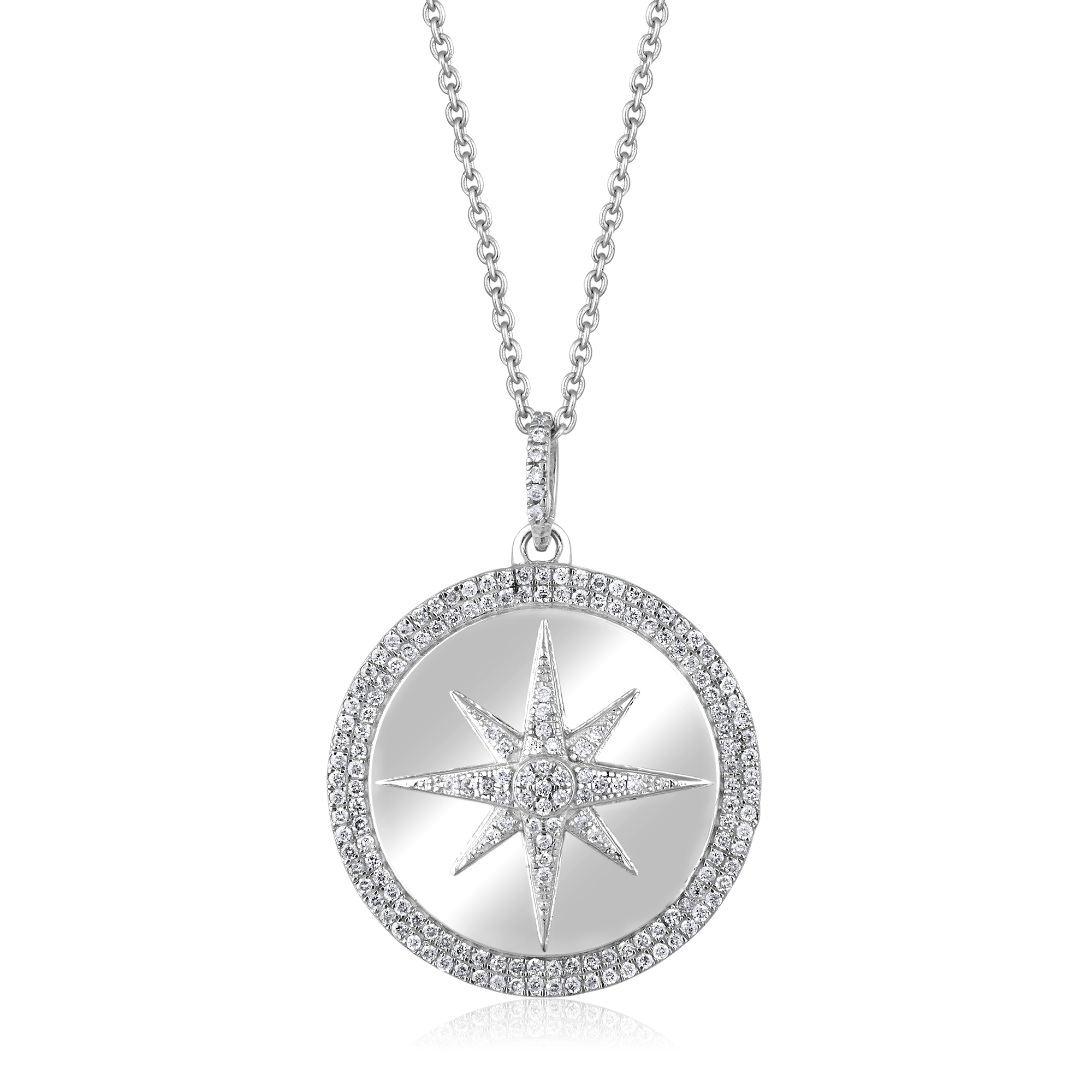 Certified 14K Gold 0.31ct Natural Diamond Starburst North Star Circle Necklace