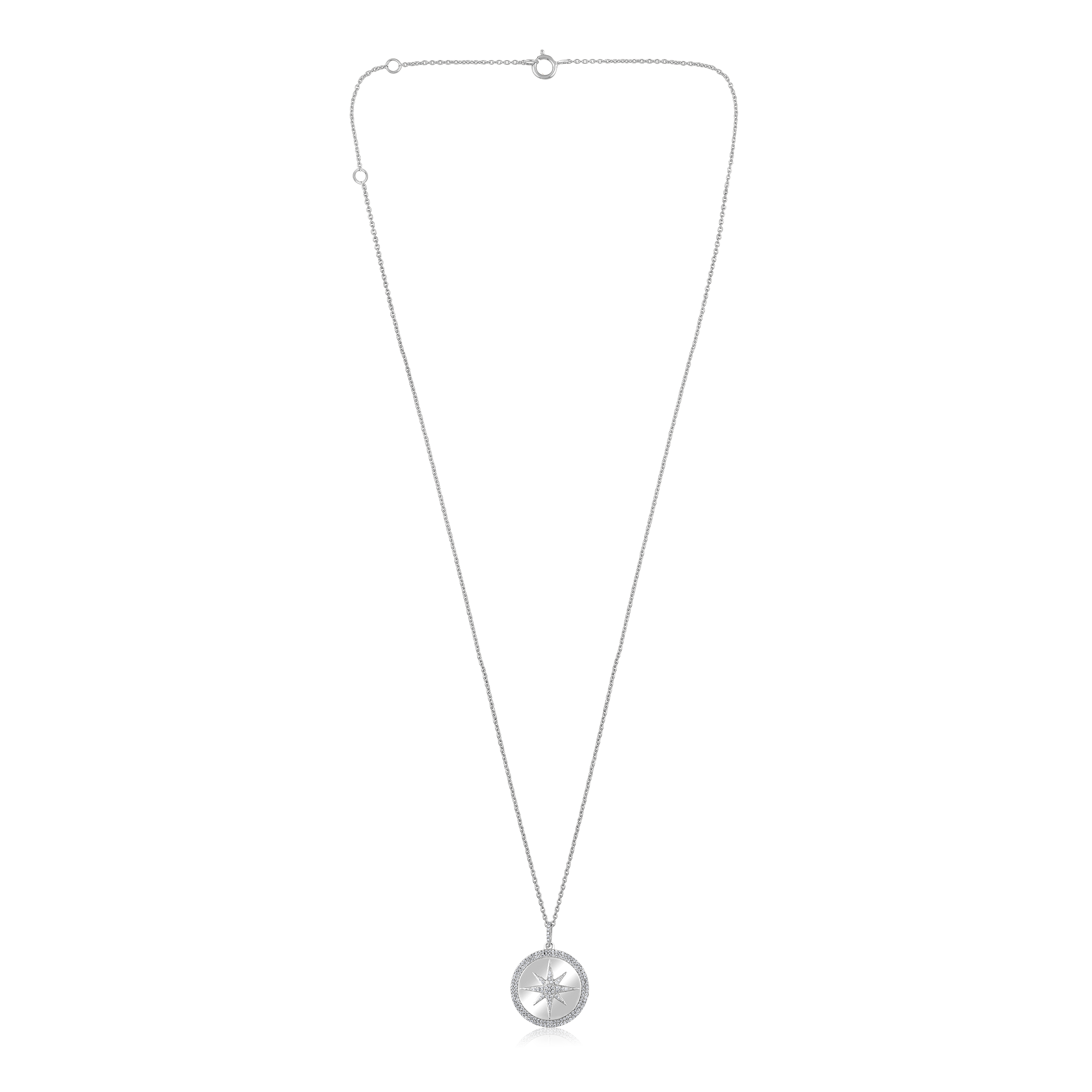 Certified 14K Gold 0.31ct Natural Diamond Starburst North Star Circle Necklace