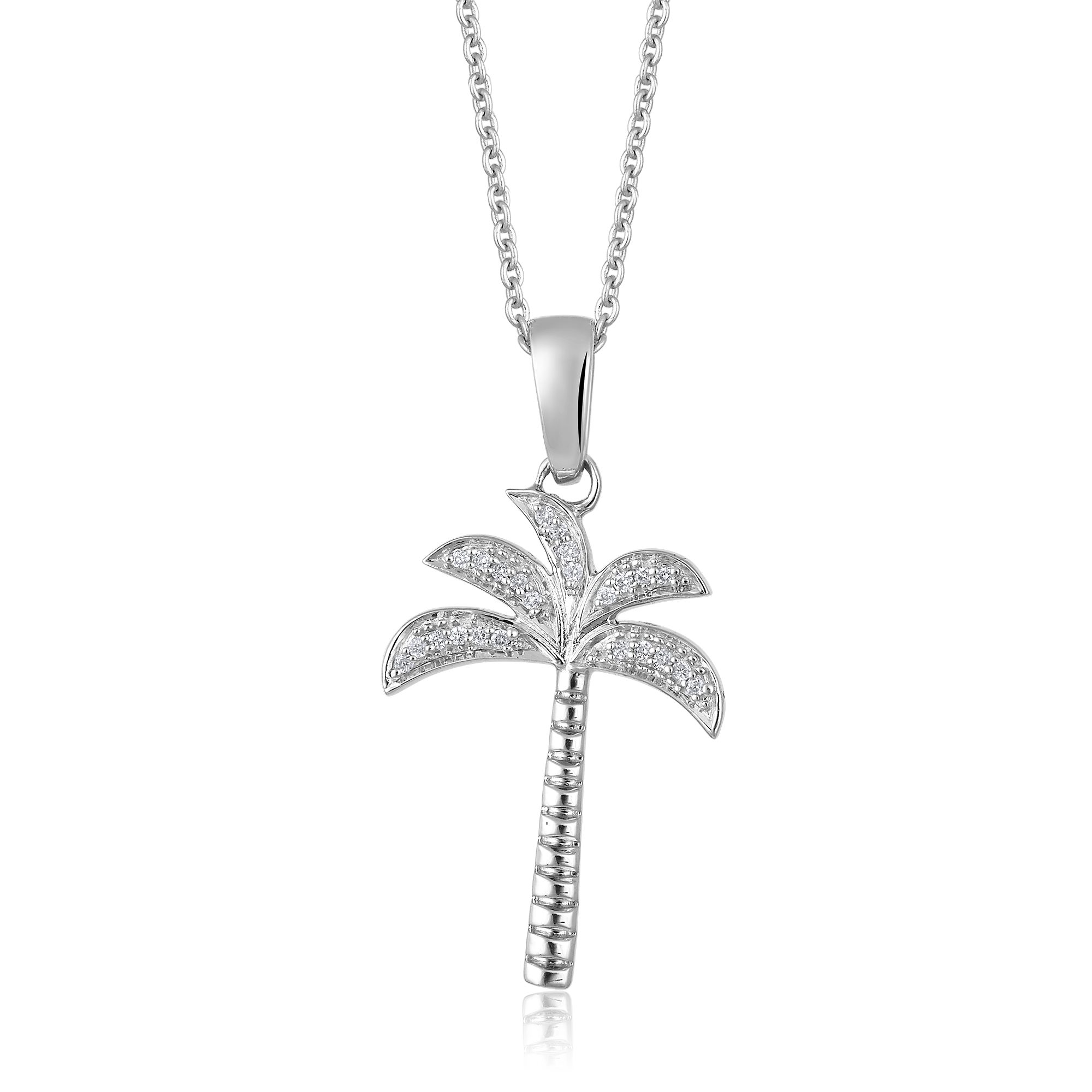 Certified 14K Gold 0.1ct Natural Diamond Tropical Coconut Palm Boho Necklace