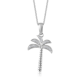 Certified 14K Gold 0.1ct Natural Diamond Tropical Coconut Palm Boho Necklace