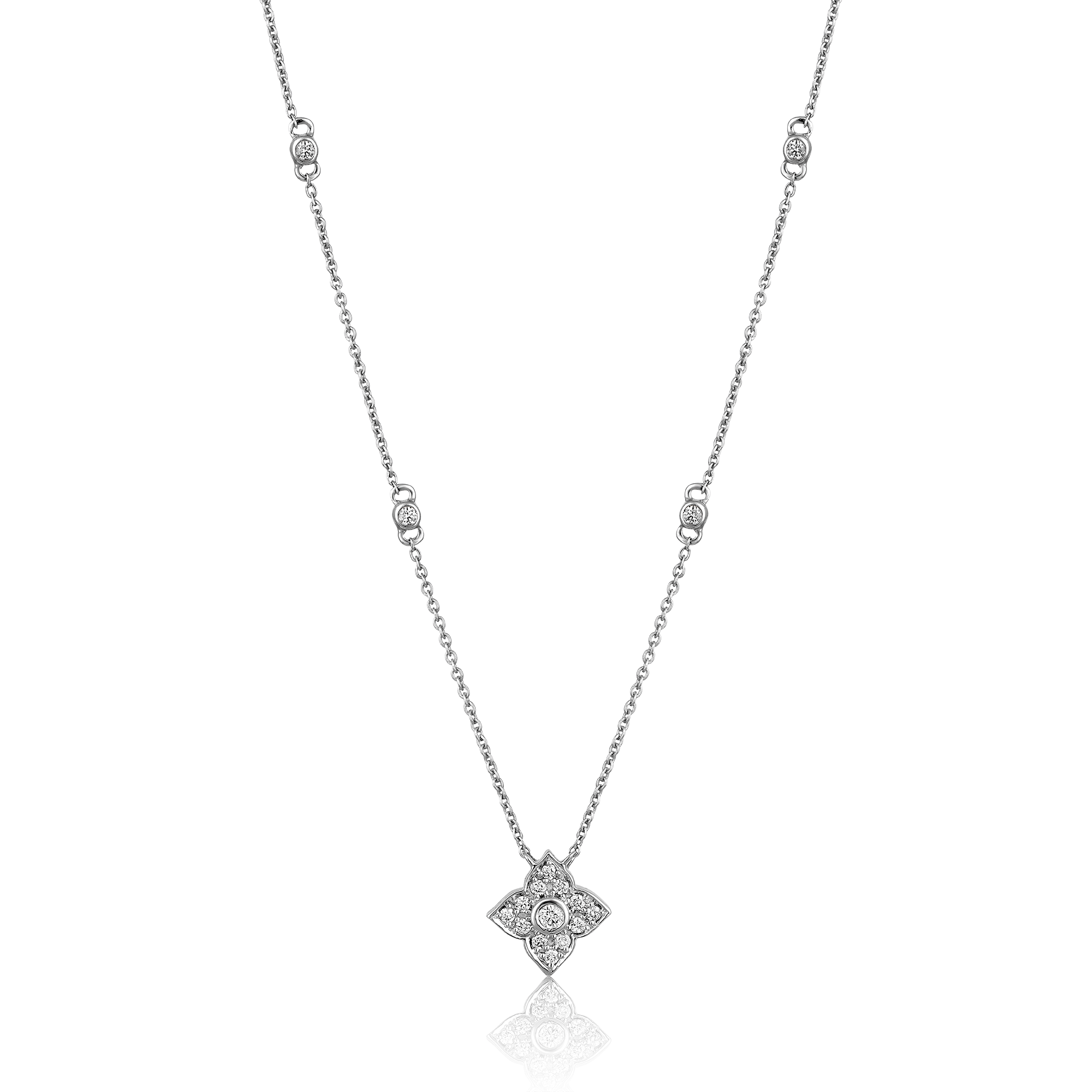 Certified 14K Gold 0.22ct Natural Diamond Floral Motif By Yard Station Necklace