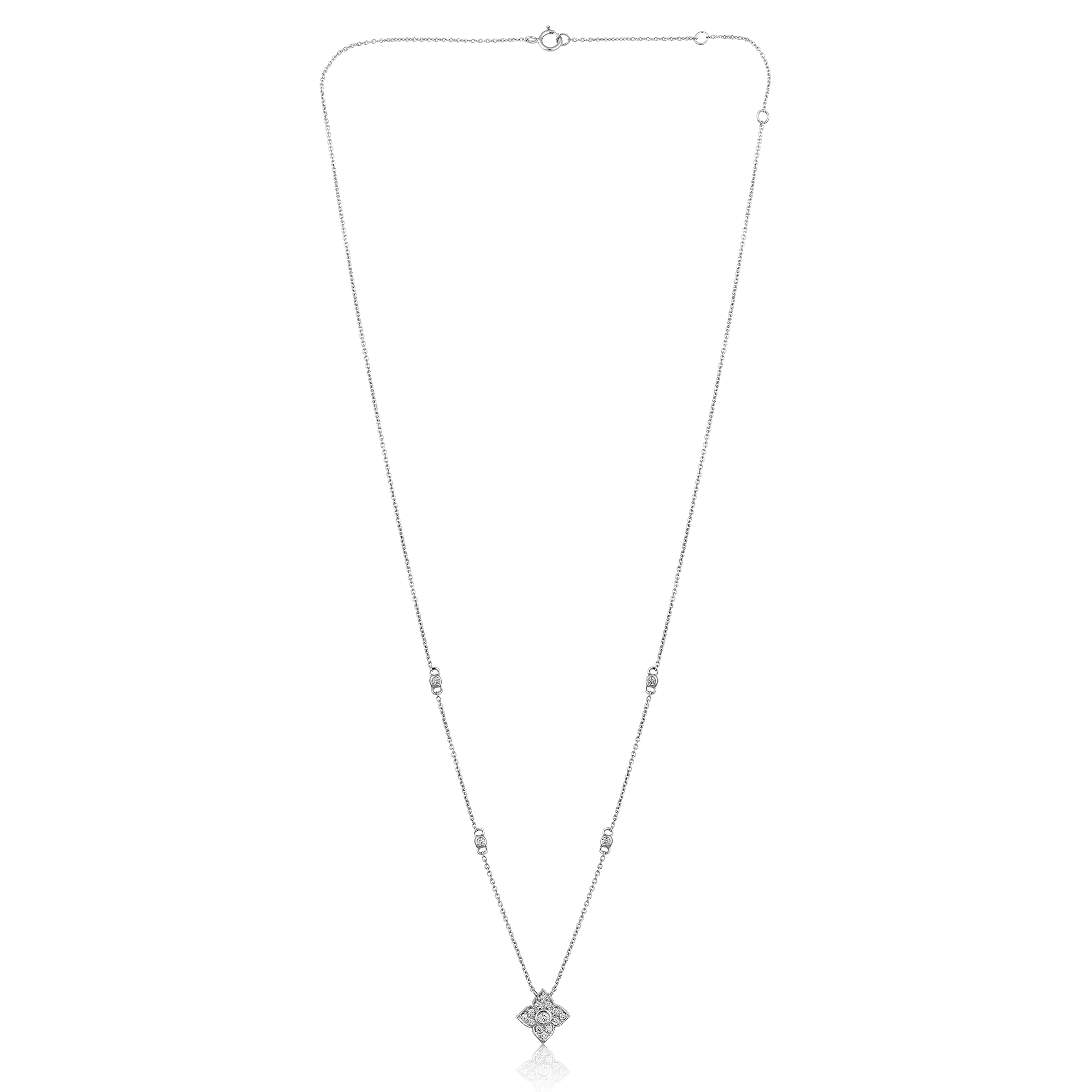 Certified 14K Gold 0.22ct Natural Diamond Floral Motif By Yard Station Necklace