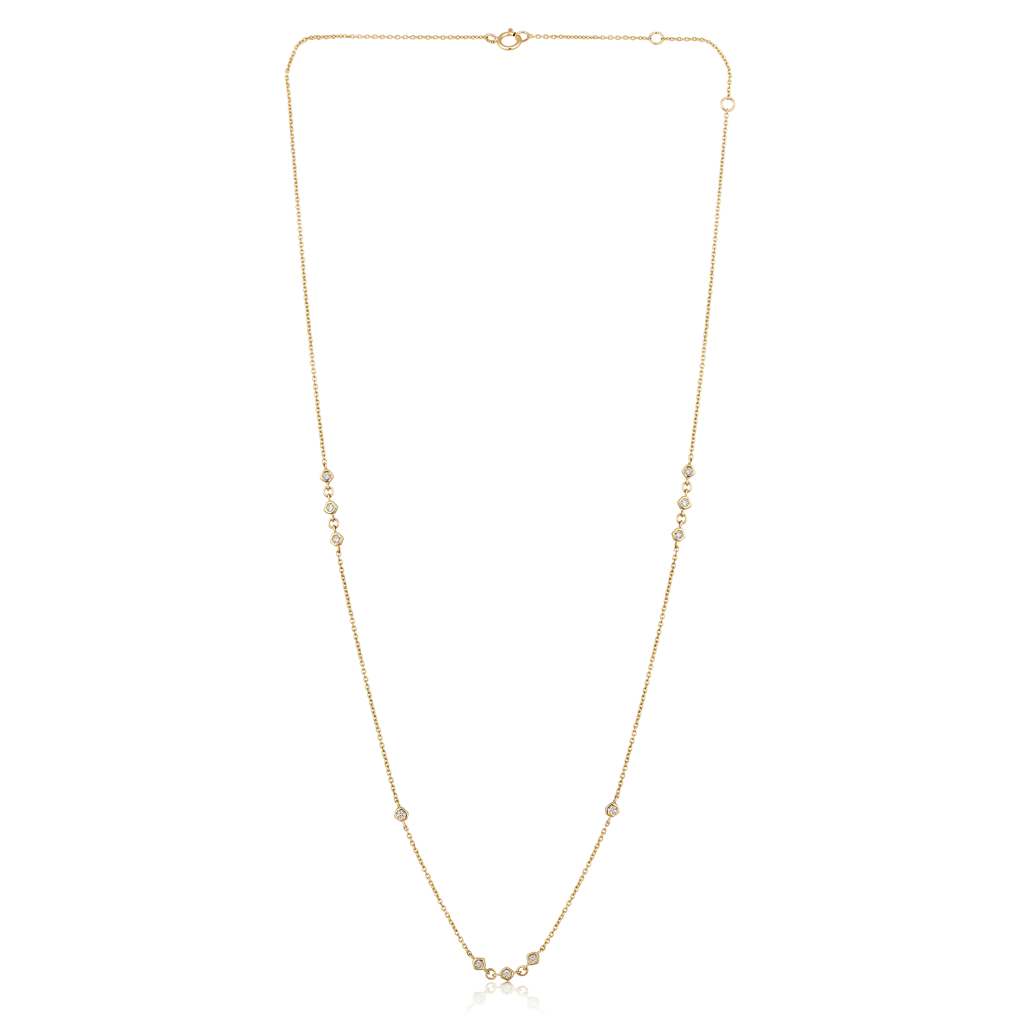 Certified 14K Gold 0.14ct Natural Diamond Multi Stone Station By Yard Necklace