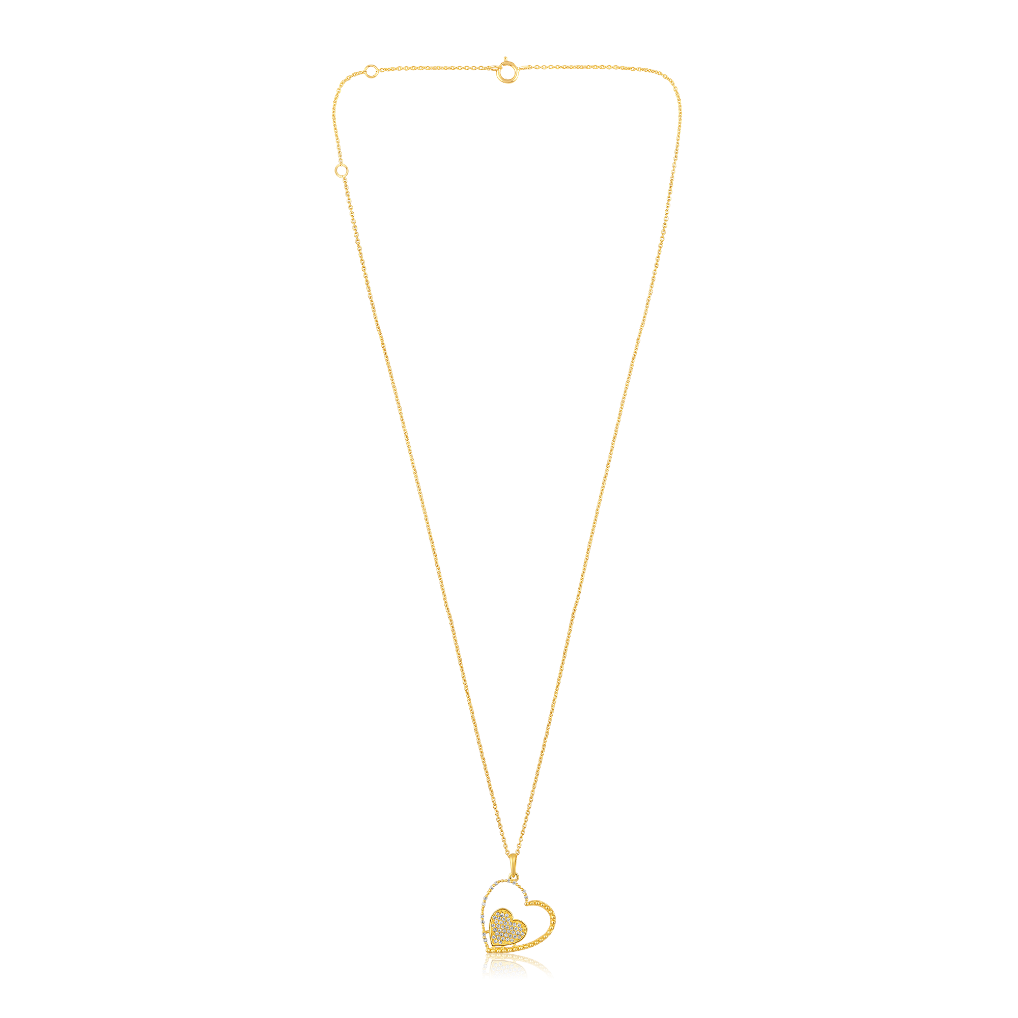 Certified 14K Gold 0.11ct Natural Diamond Twin Heart Love Charm Pendant Necklace