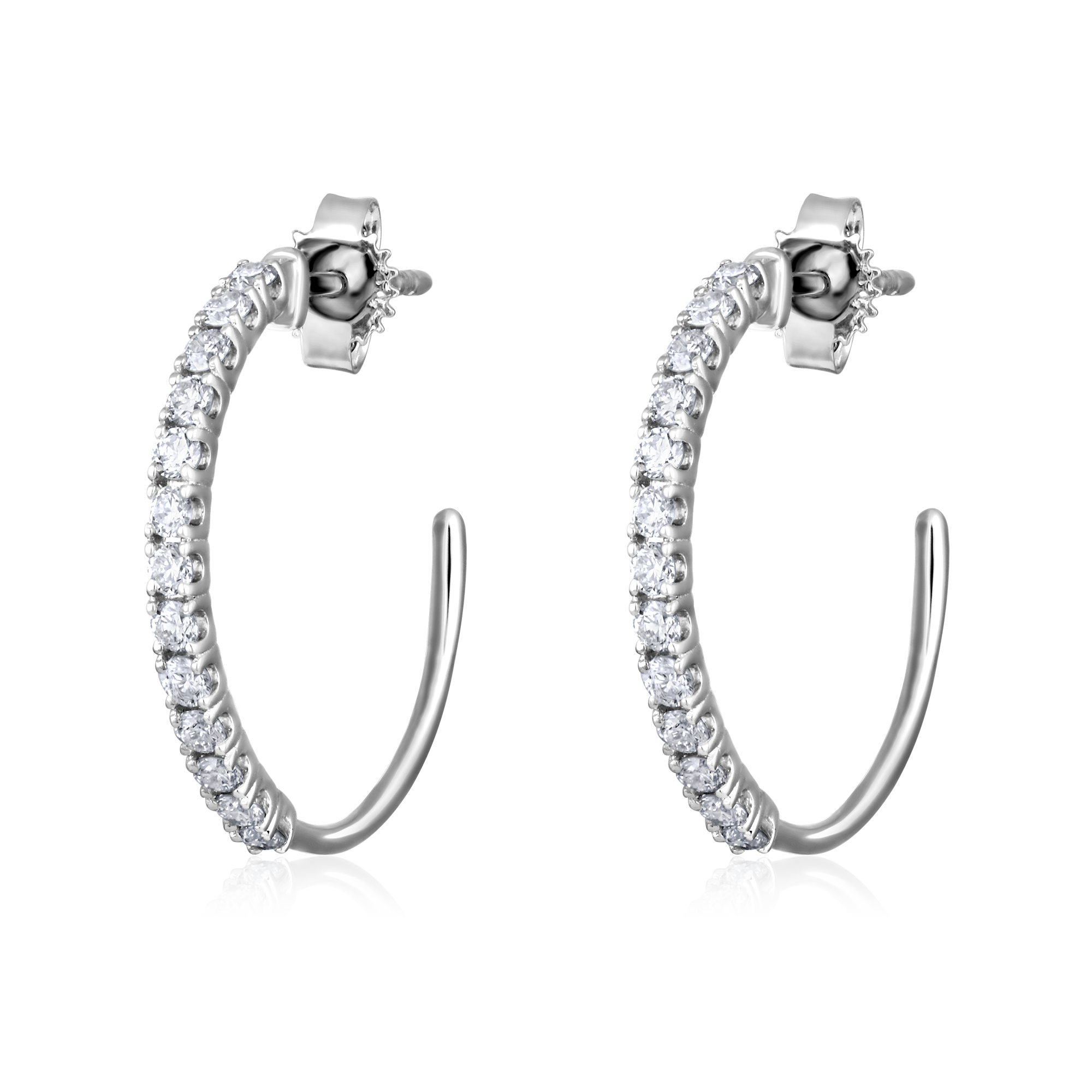 Certified 14K Gold 0.5ct Natural Diamond Round Open C Loop Stud Earrings