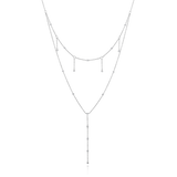 Certified 14K Gold 0.14ct Natural Diamond Layered Double Chain Y Drop Necklace