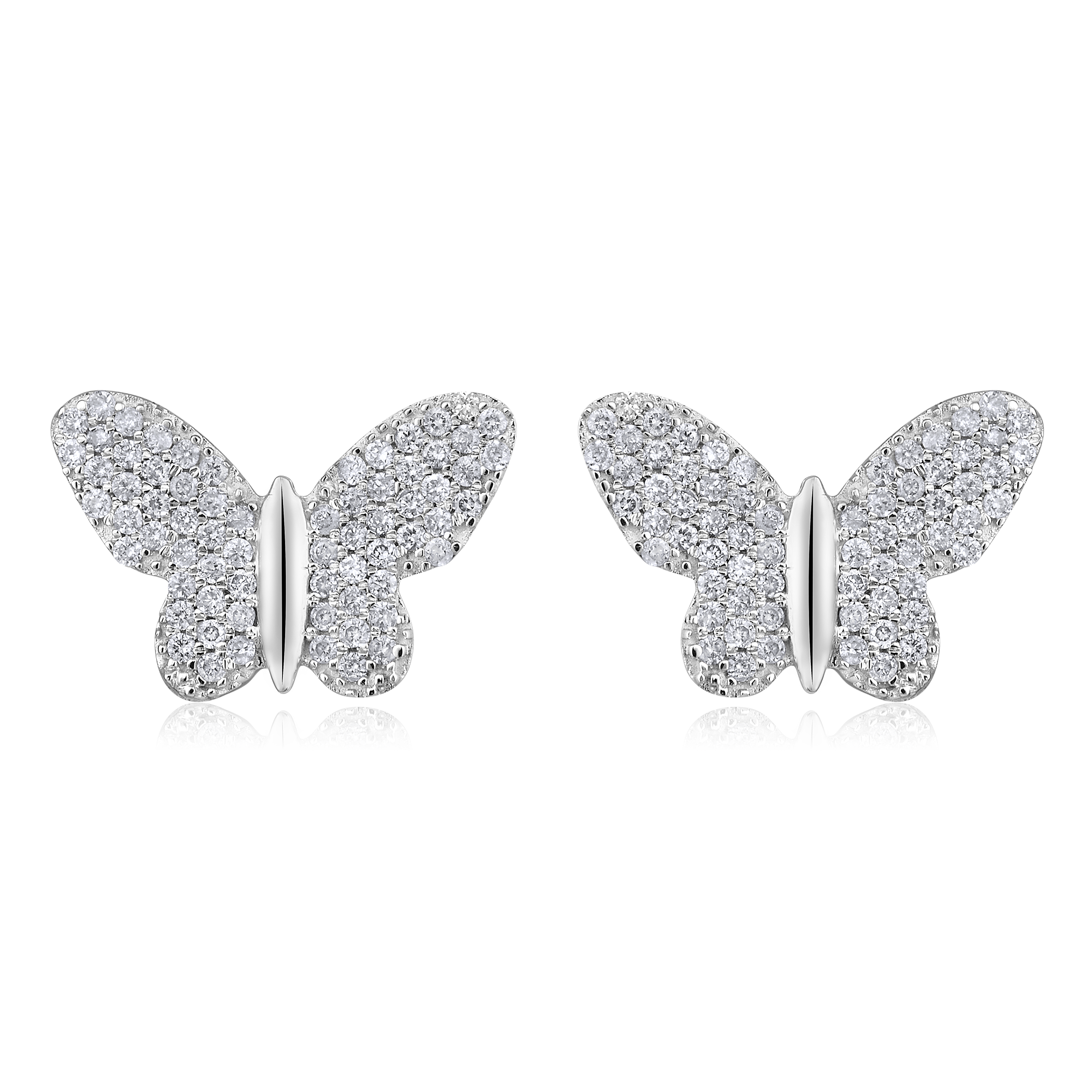 Certified 14K Gold 0.3ct Natural Diamond Butterfly Charm Dainty Stud Earrings