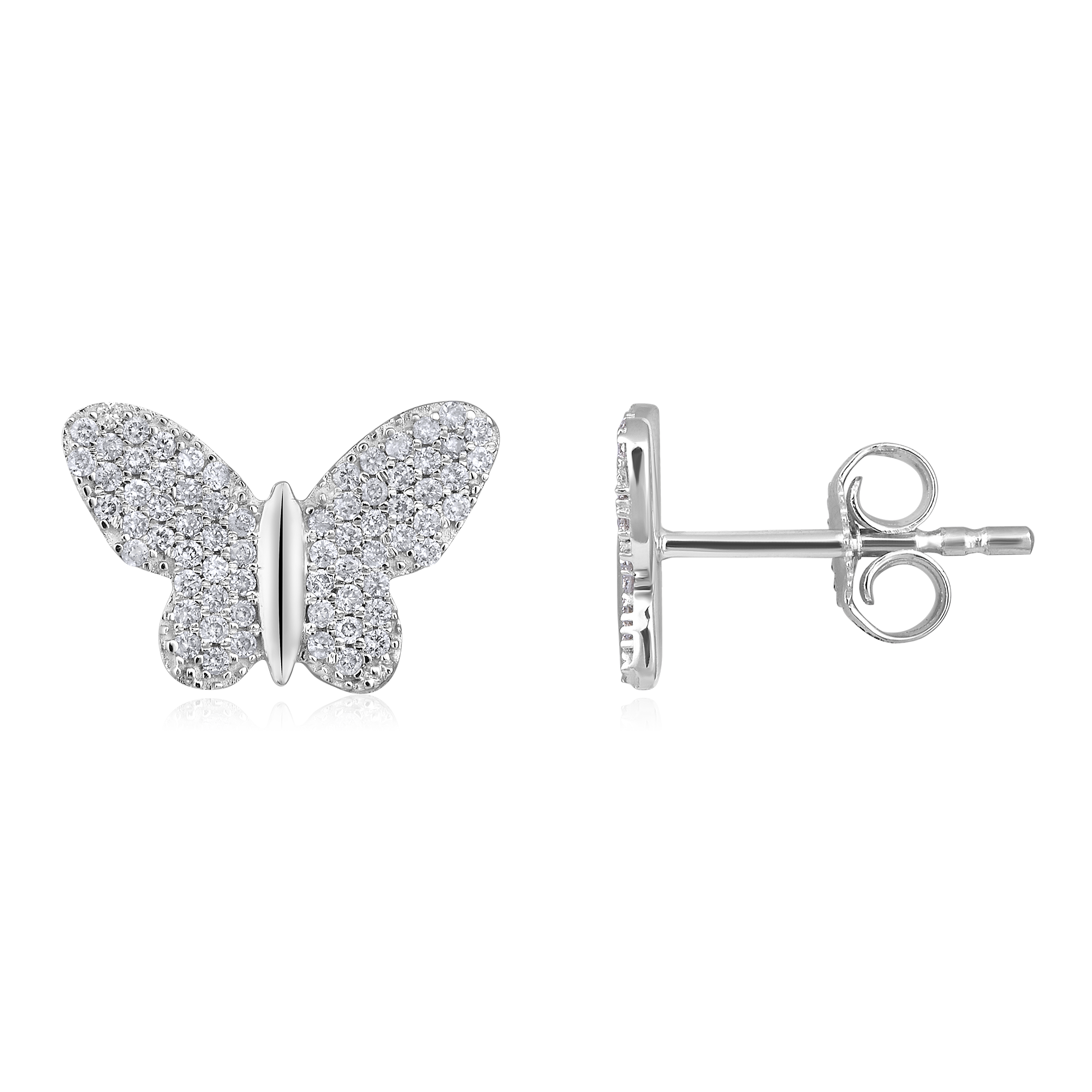 Certified 14K Gold 0.3ct Natural Diamond Butterfly Charm Dainty Stud Earrings