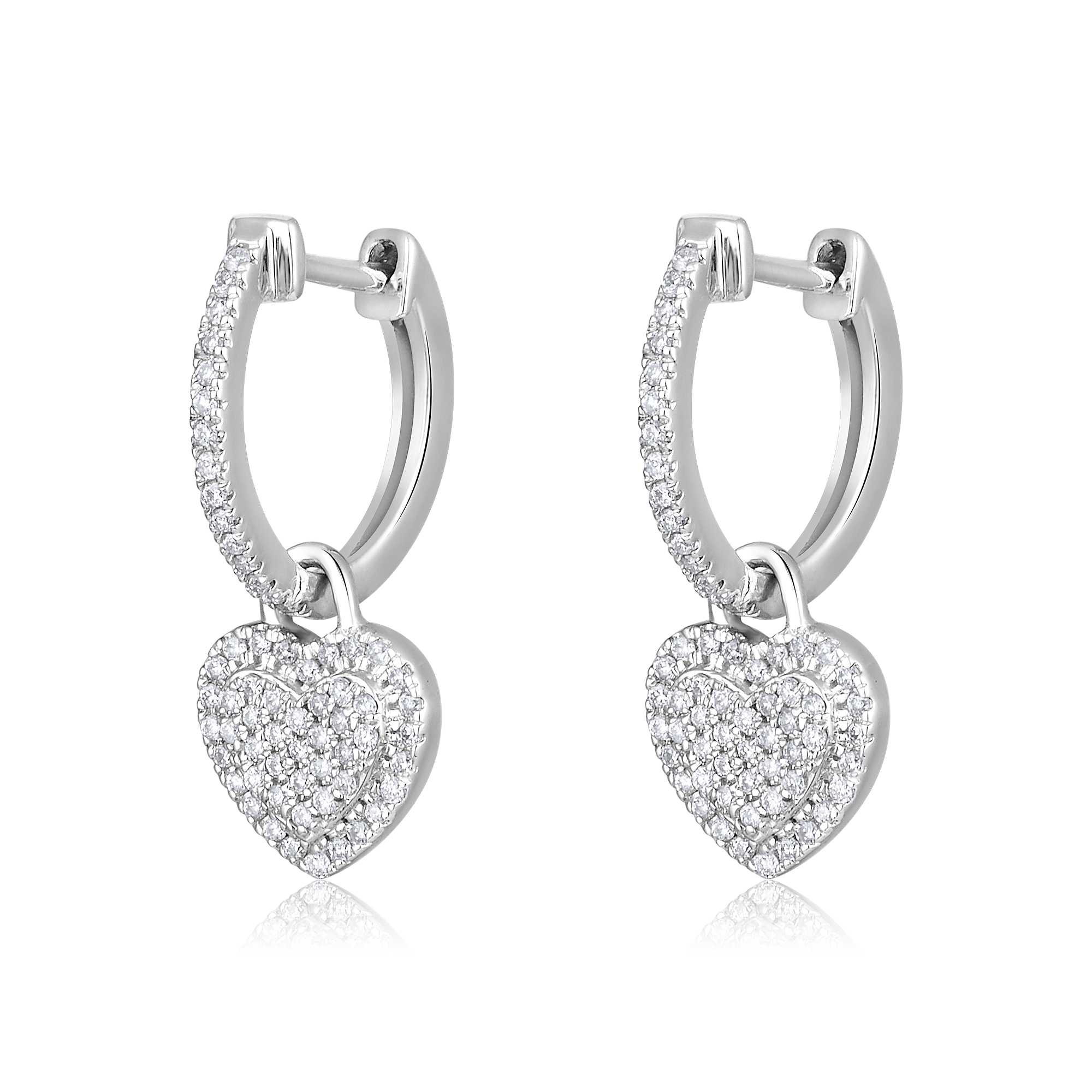 Certified 14K Gold 0.21ct Natural Diamond Heart Love Drop Charm Huggie Earrings