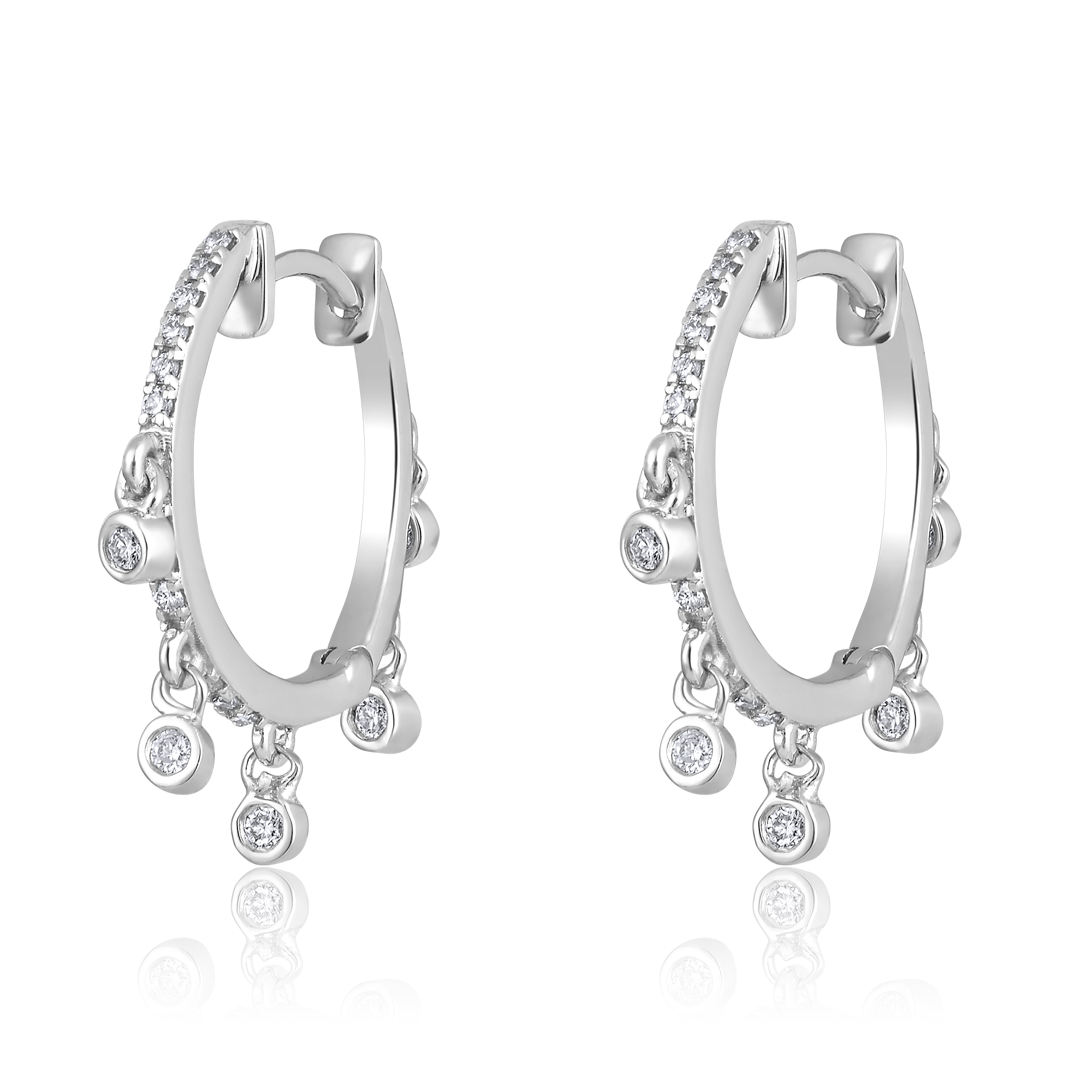 Certified 14K Gold 0.2ct Natural Diamond Bezel Drop Huggies Hoop Earrings