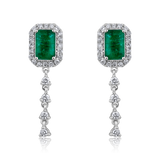 Certified 14K Gold 0.5ct Natural Diamond Rectangular Drop Emerald Earrings