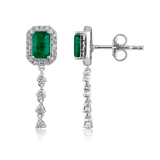 Certified 14K Gold 0.5ct Natural Diamond Rectangular Drop Emerald Earrings