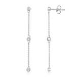 Certified 14K Gold 0.2ct Natural Diamond Bezel Delicate Station Drop Earrings