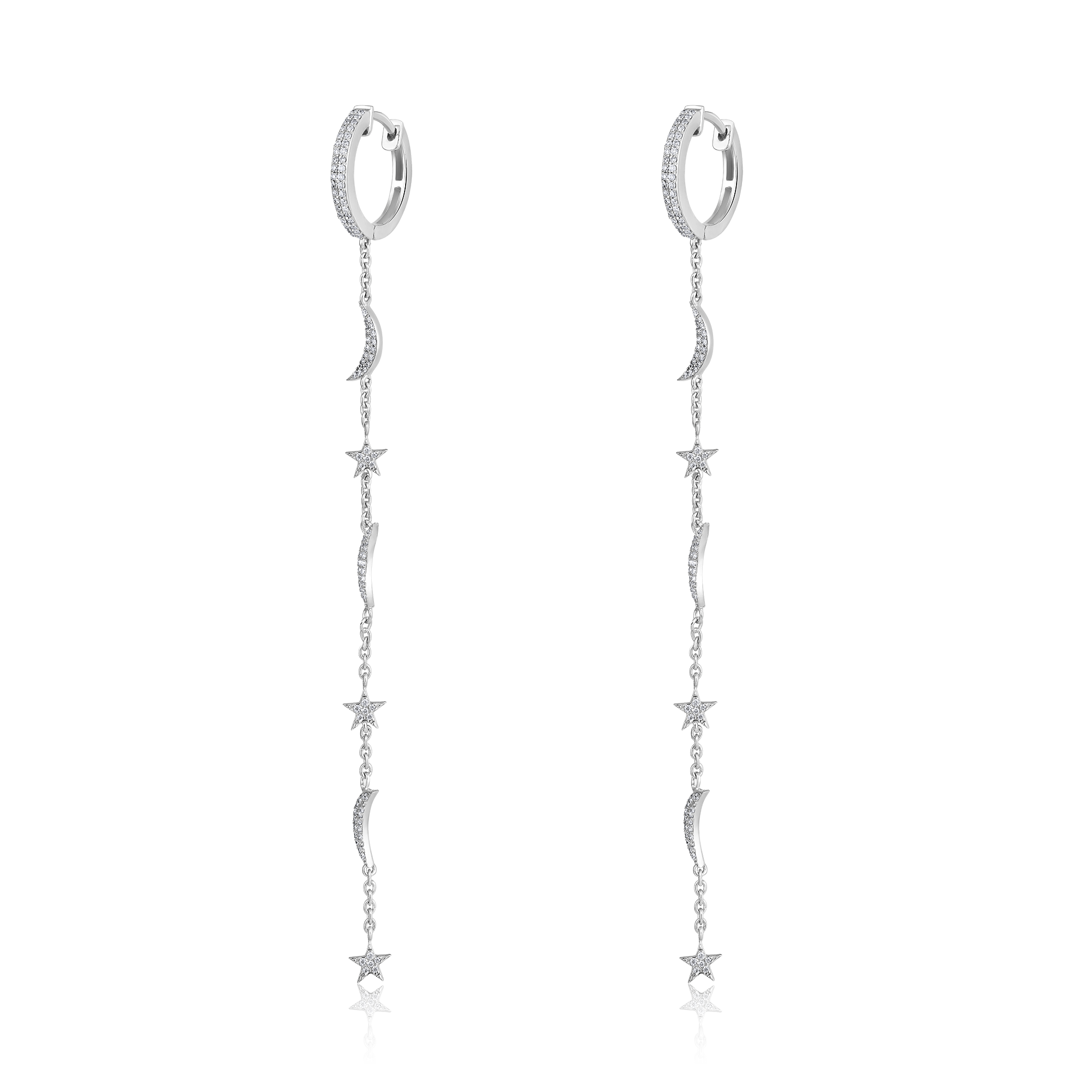 Certified 14K Gold 0.34ct Natural Diamond Moon Star Delicate Drop Earrings