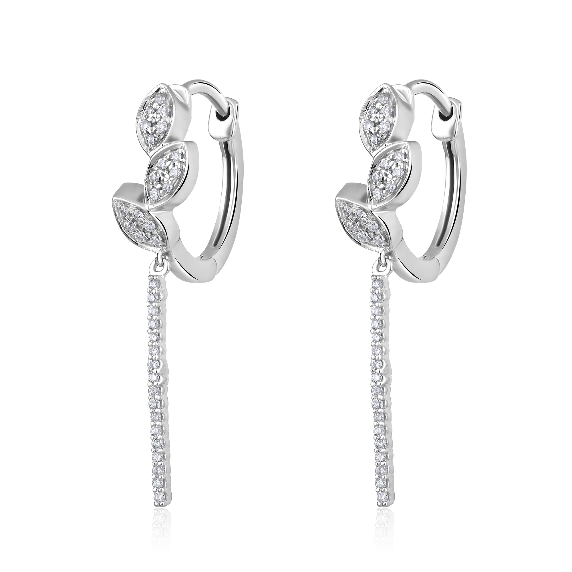 Certified 14K Gold 0.11ct Natural Diamond Leaf Marquise Hoop Drop Earrings