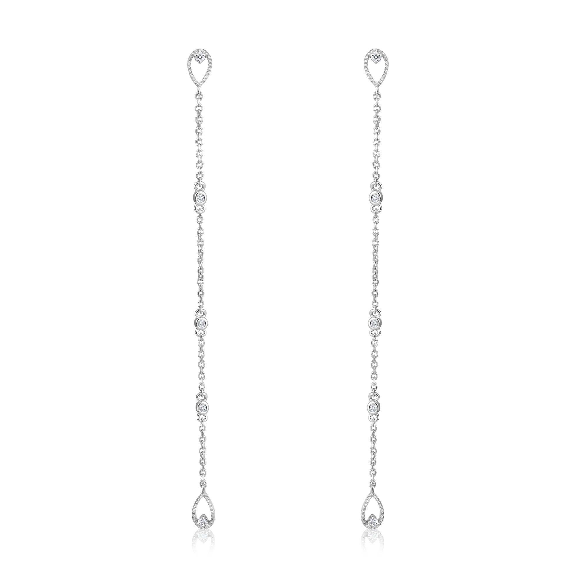 Certified 14K Gold 0.1ct Natural Diamond Tear Pear Bezel Delicate Drop Earrings