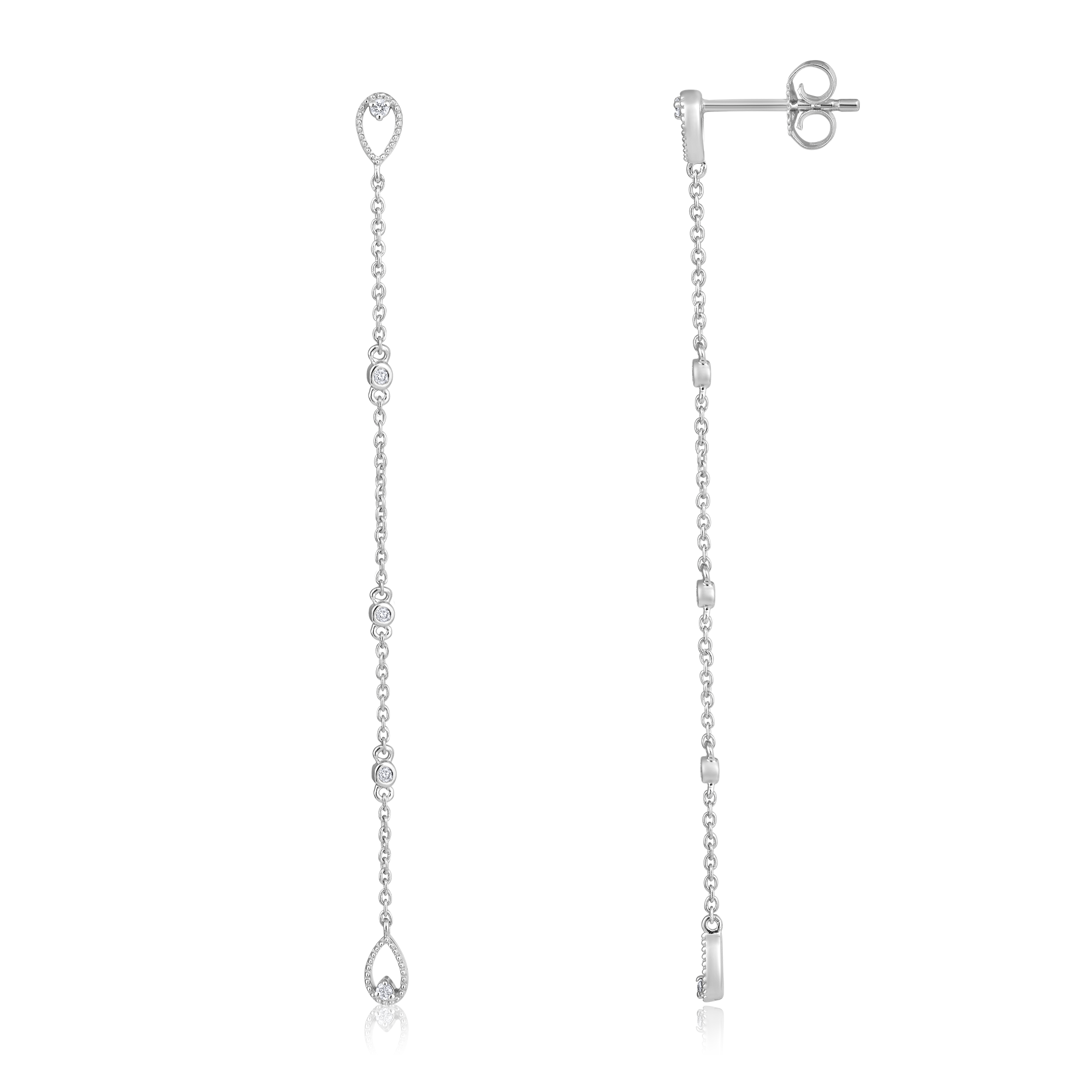 Certified 14K Gold 0.1ct Natural Diamond Tear Pear Bezel Delicate Drop Earrings