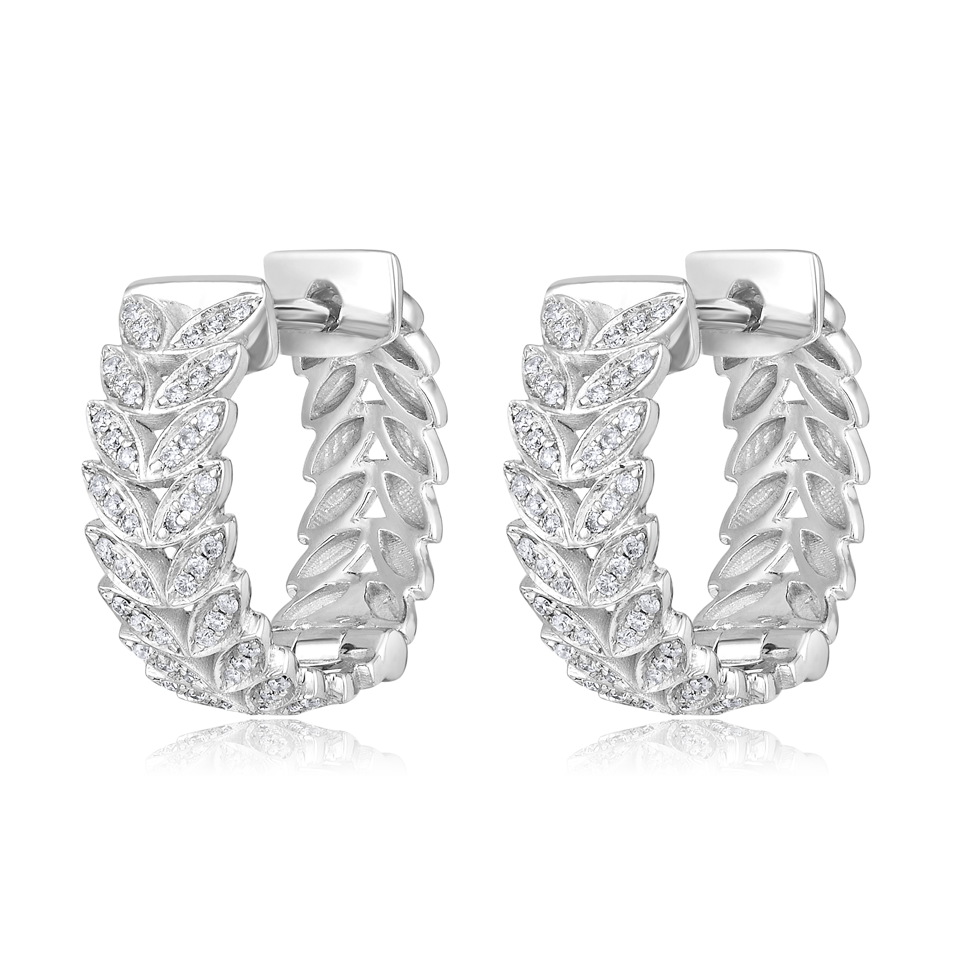 Certified 14K Gold 0.2ct Natural Diamond Leaf Marquise Hoop Huggie Earrings