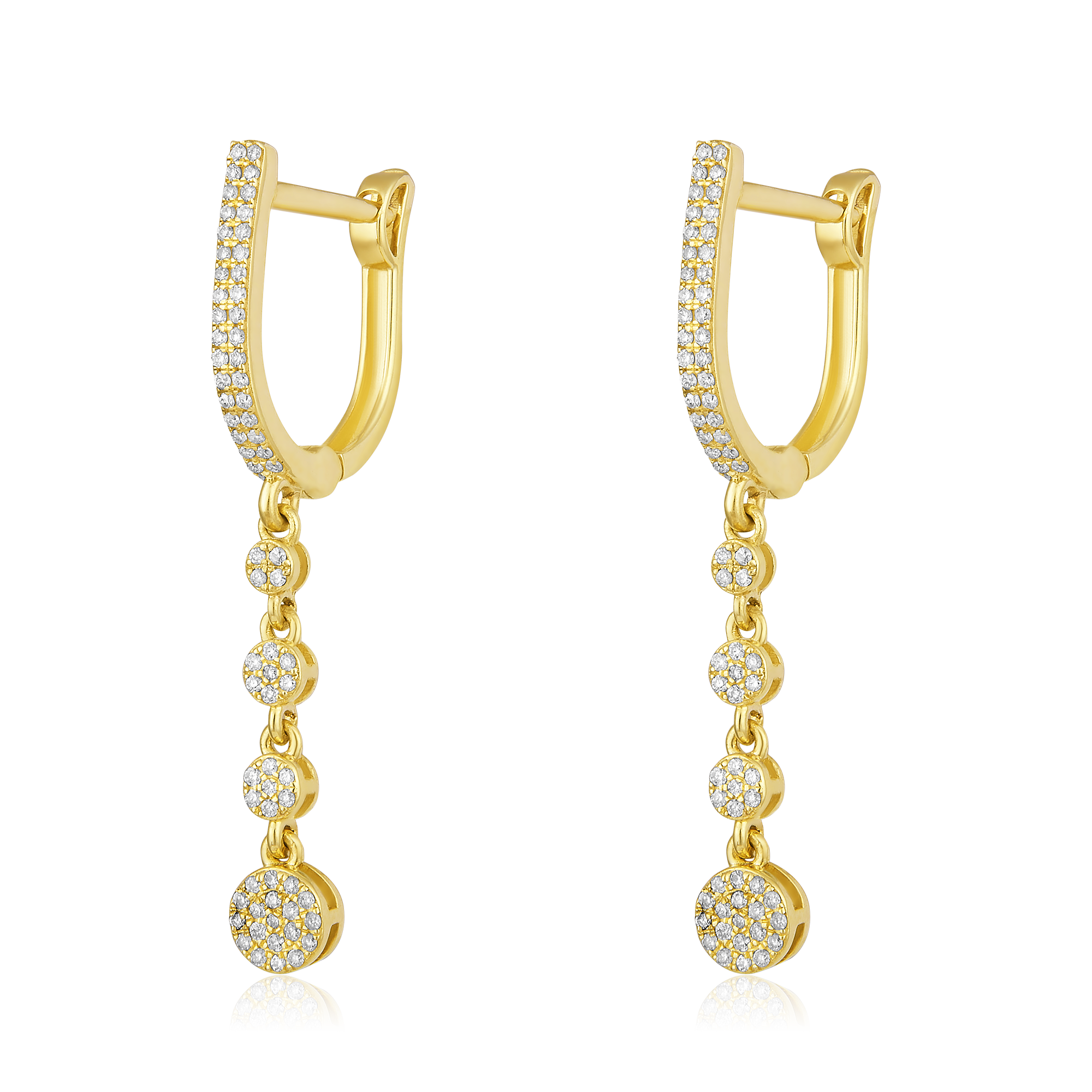 Certified 14K Gold 0.22ct Natural Diamond Graduation Drop Huggie Hoop Earrings