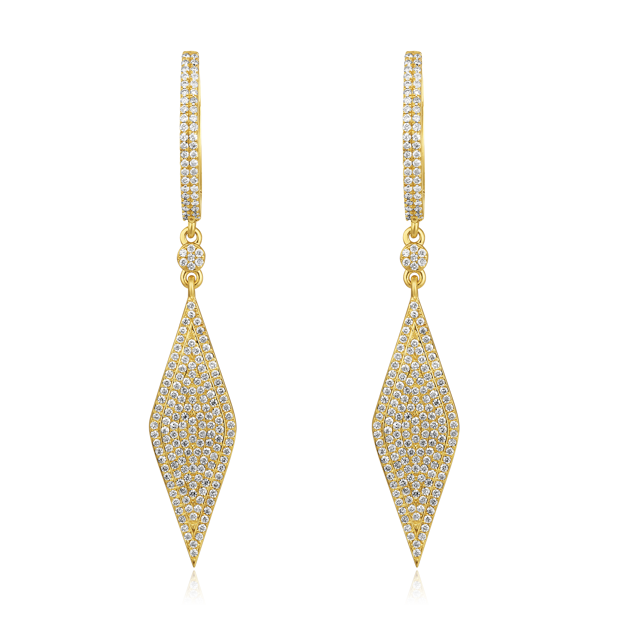 Certified 14K Gold 0.8ct Natural Diamond Kite Geometric Drop Huggie Earrings