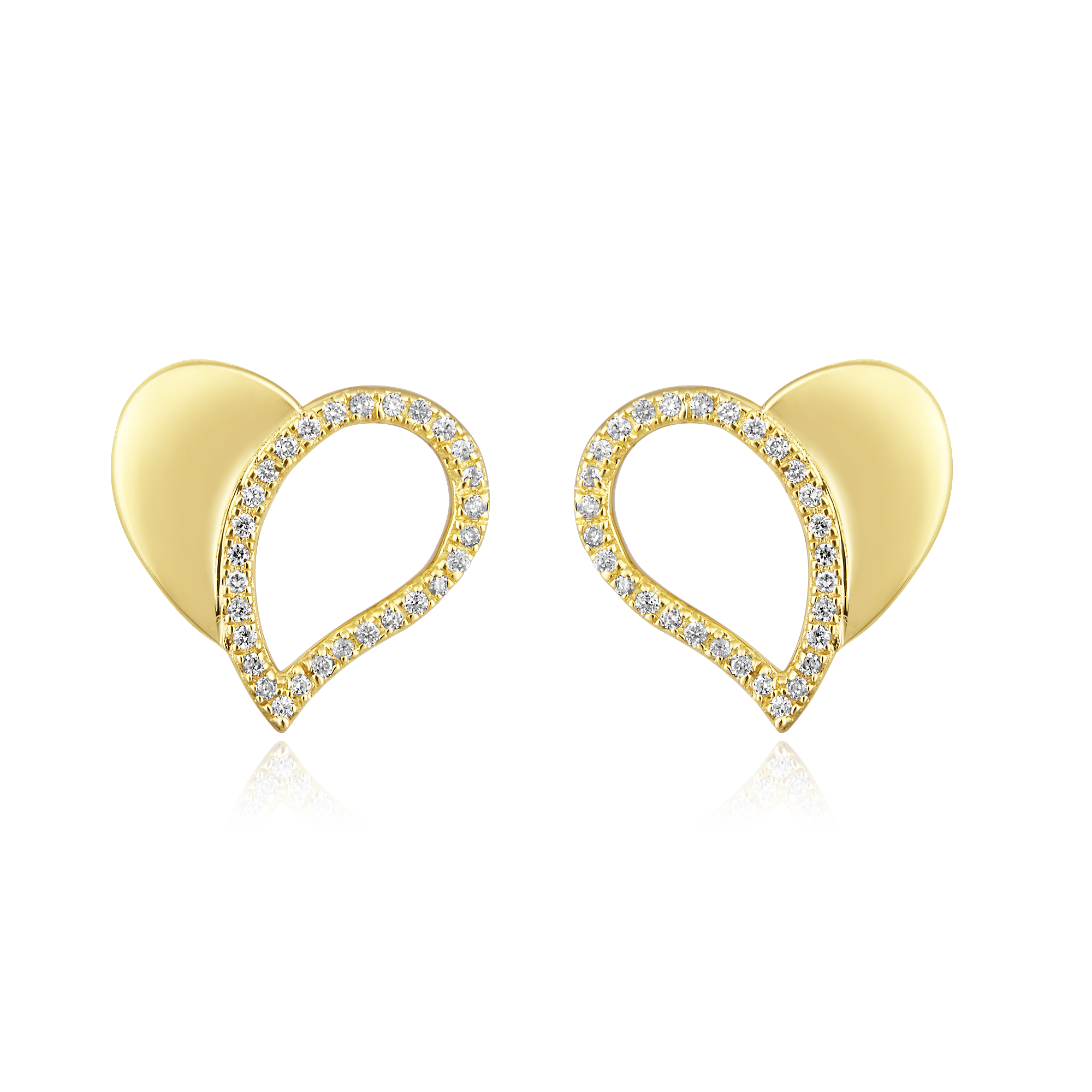 Certified 14K Gold 0.1ct Natural Diamond Heart Love Cluster Stud Earrings