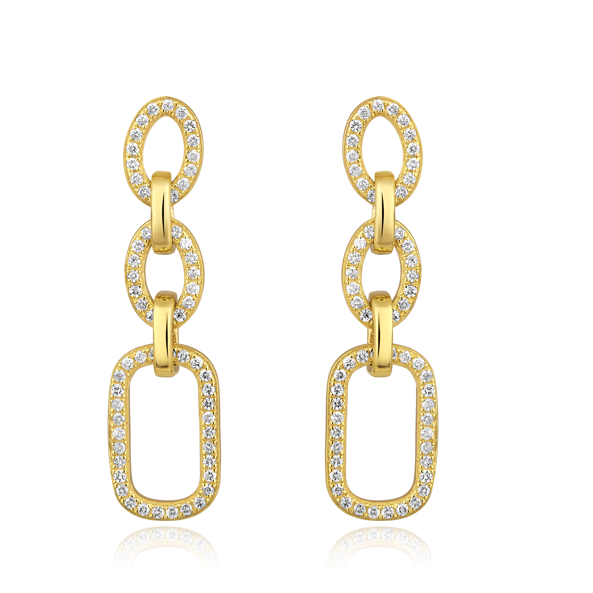 Certified 14K Gold 0.24ct Natural Diamond Chain Link Paperclip Drop Earrings