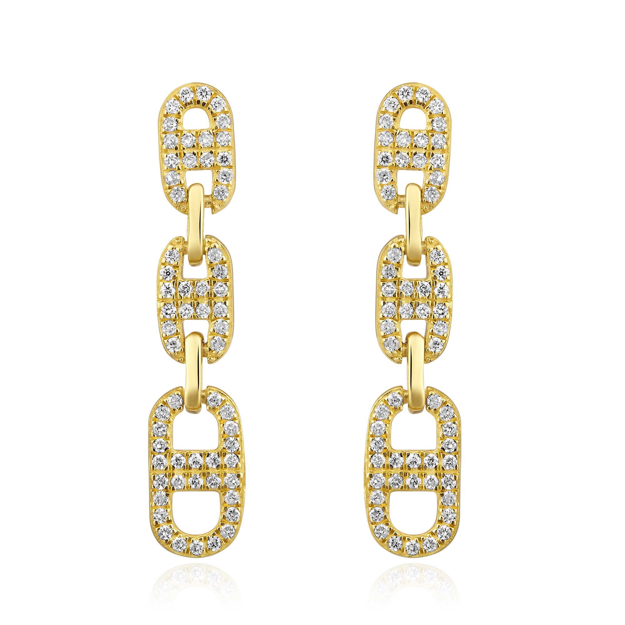 Certified 14K Gold 0.24ct Natural Diamond Chain Long Cluster Drop Earrings