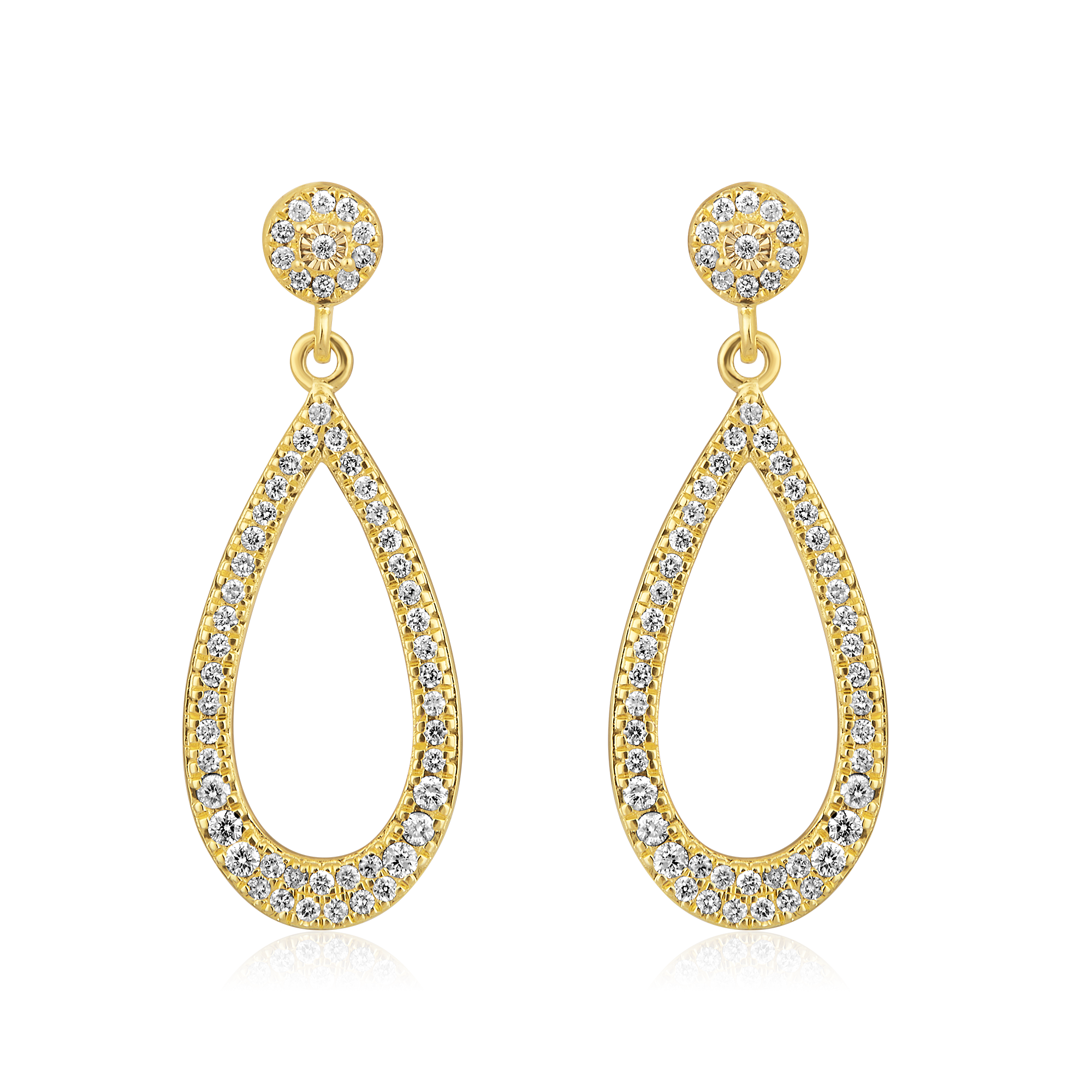 Certified 14K Gold 0.3ct Natural Diamond Tear Drop Pear Cluster Long Earrings