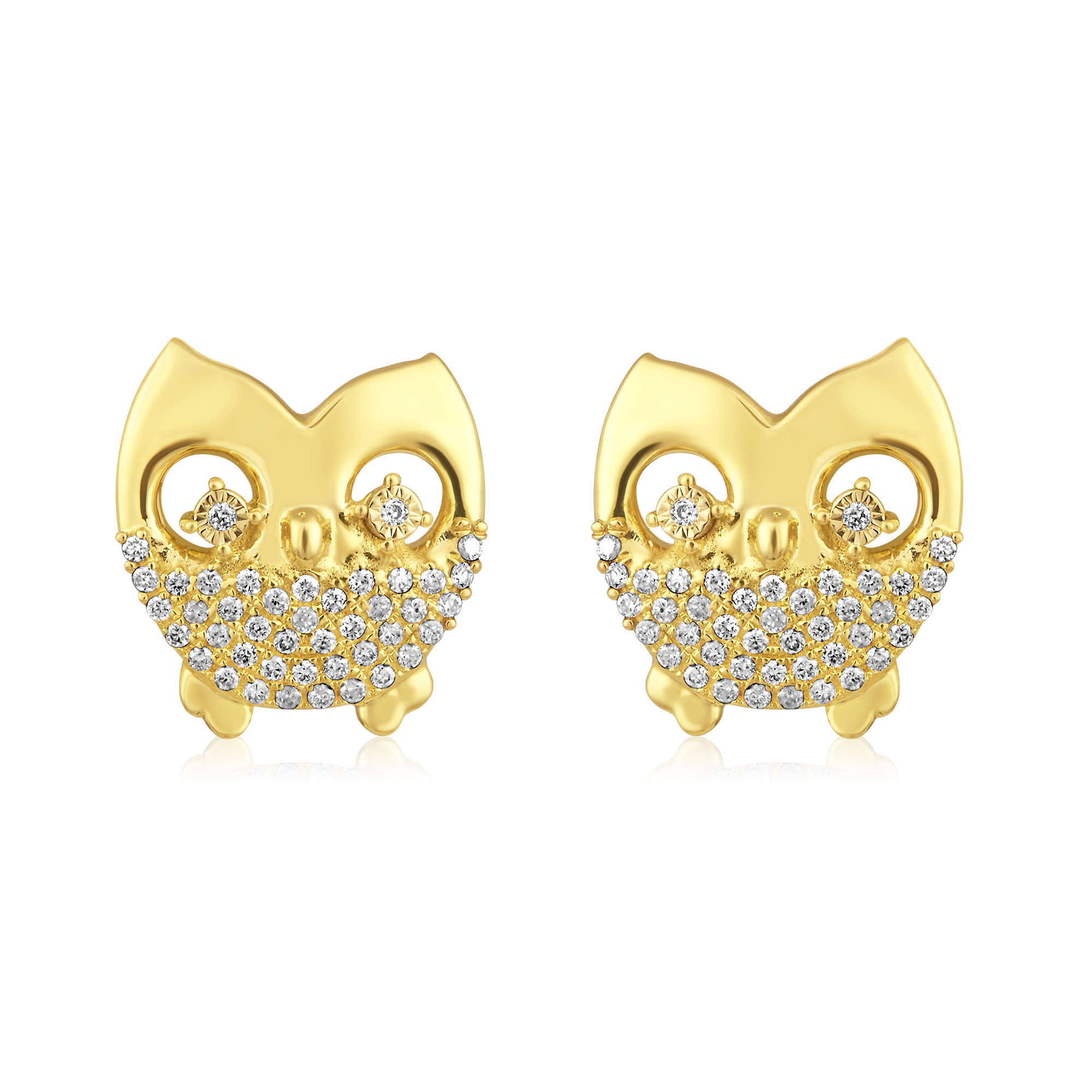 Certified 14K Gold 0.2ct Natural Diamond Owl Everyday Delicate Stud Earrings