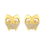 Certified 14K Gold 0.2ct Natural Diamond Owl Everyday Delicate Stud Earrings