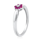 Certified 14K Gold 0.23ct Natural Diamond w/ Simulated Ruby Designer Flower White Ring