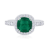 Certified 14K Gold 2.1ct Natural Diamond w/ Simulated Emerald Cushion Halo Solitaire White Ring