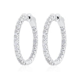 Certified 14K Gold 2.1ct Natural Diamond 26mm Inside-Out Round Hoop Earrings