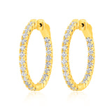 Certified 14K Gold 2.04ct Natural Diamond 26mm Inside-Out Round Hoop Earrings