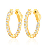 Certified 14K Gold 1ct Natural Diamond F-SI Oval Inside Outside 20mm Hoop Earring