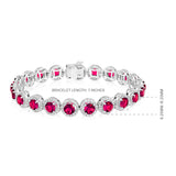 Certified 14K Gold 14.7ct Natural Diamond w/ Simulated Ruby Tennis Bracelet