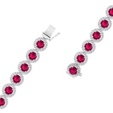 Certified 14K Gold 14.7ct Natural Diamond w/ Simulated Ruby Tennis Bracelet