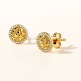 Certified 14K Gold 0.1ct Natural Diamond Round Designer Texture Stud Earrings