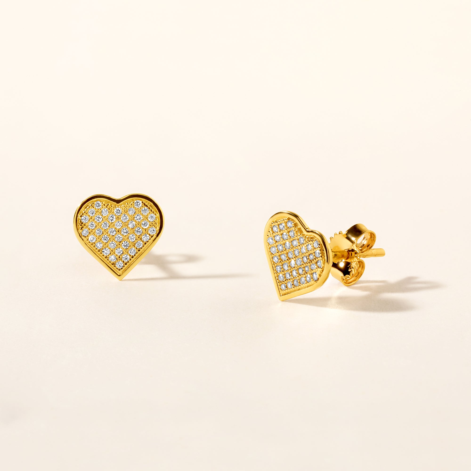 Certified 14K Gold 0.13ct Natural Diamond Love Heart Cluster Stud Earrings