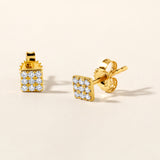 Certified 14K Gold 0.14ct Natural Diamond  Square Rhombus Cluster Stud Earrings