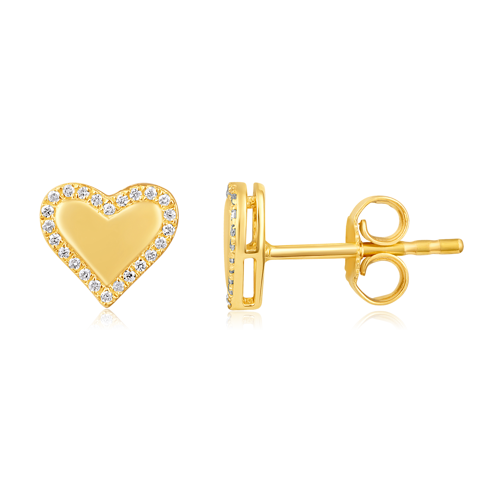 Certified 14K Gold 0.1ct Natural Diamond Heart Love Outlined Stud Earrings