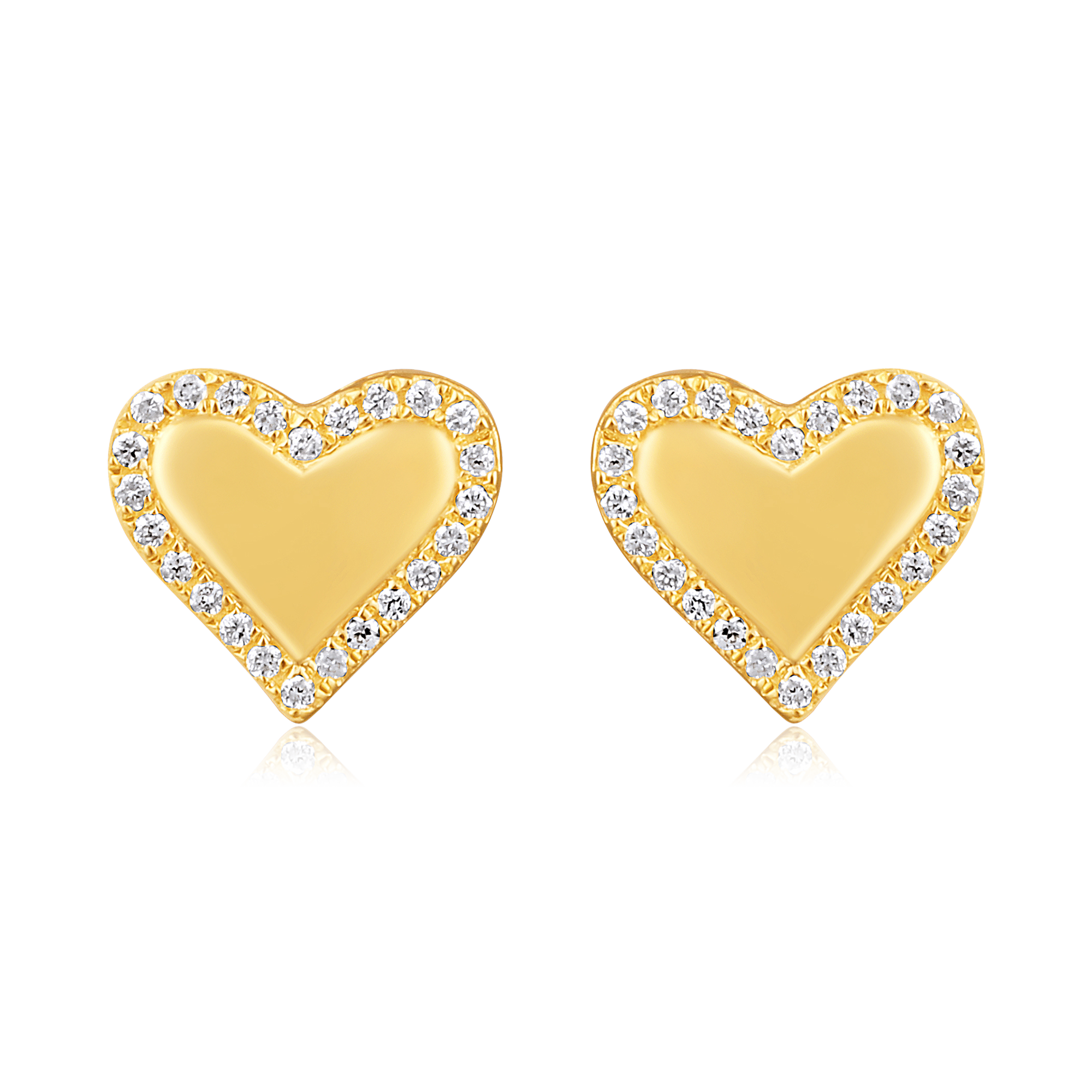 Certified 14K Gold 0.1ct Natural Diamond Heart Love Outlined Stud Earrings