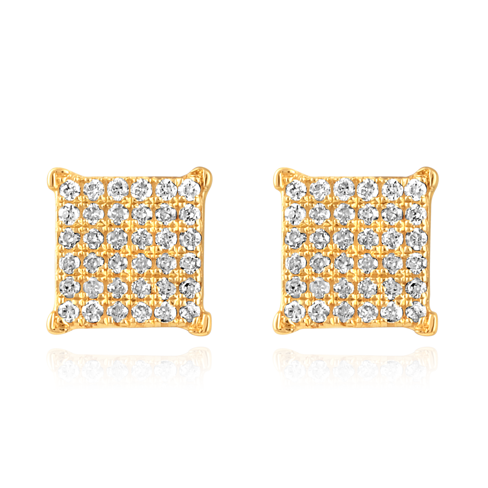 Certified 14K Gold 0.13ct Natural Diamond Rhombus Square Cluster Stud Earrings