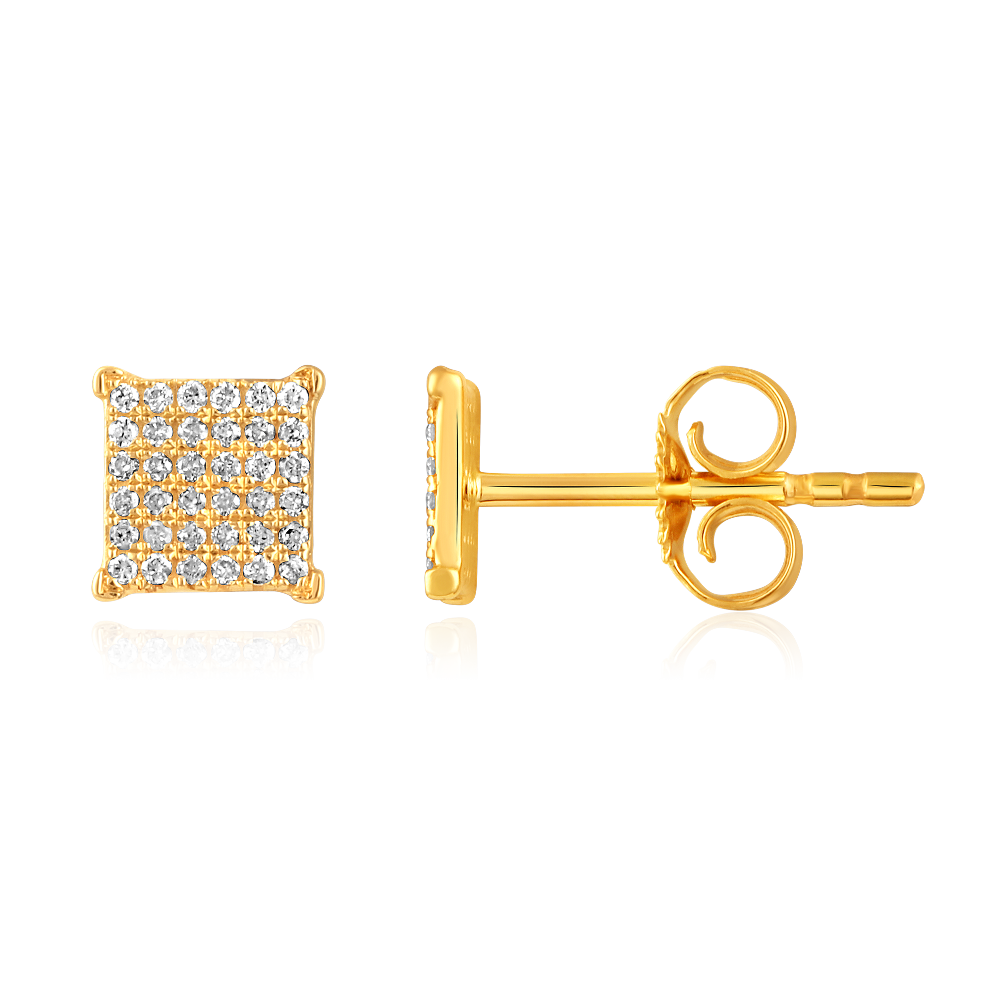 Certified 14K Gold 0.13ct Natural Diamond Rhombus Square Cluster Stud Earrings